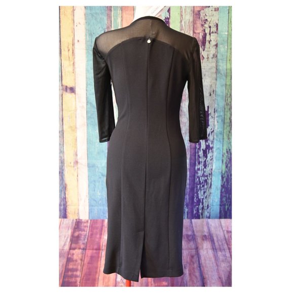 Rinascimento - Faux-leather Sheer Sleeves Little Black Dress (Made in Italy) - Picture 3 of 11